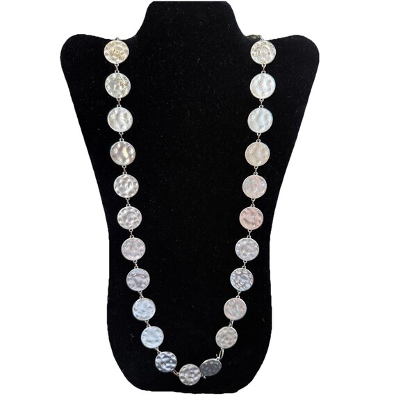 Chico's Jewelry - CHICO'S Vtg 90s Flat Hammered Metal Disc Necklace Silvertone  36" **NEEDS REPAIR